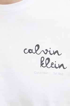 Calvin Klein % 100 Pamuk Slim Fit Logolu Bisiklet Yaka T Shirt Erkek T SHİRT LV04RG837G YAF BEYAZ