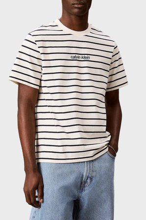 Calvin Klein Çizgili Pamuklu Relaxed Fit Bisiklet Yaka T Shirt LV04RG236GYAS Erkek T SHİRT LV04RG236G YAS KREM