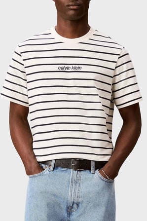 Calvin Klein Çizgili Pamuklu Relaxed Fit Bisiklet Yaka T Shirt LV04RG236GYAS Erkek T SHİRT LV04RG236G YAS KREM