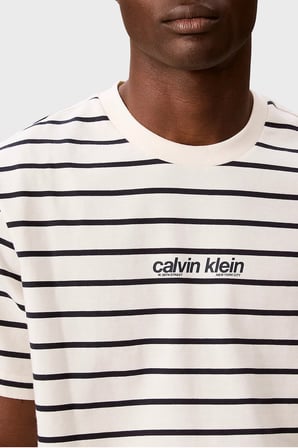 Calvin Klein Çizgili Pamuklu Relaxed Fit Bisiklet Yaka T Shirt LV04RG236GYAS Erkek T SHİRT LV04RG236G YAS KREM