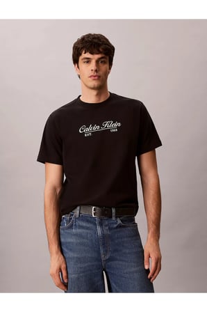 Erkek Normal Kalıp Logo Desenli Yuvarlak Yaka Pamuklu Kısa Kollu Siyah T-Shirt