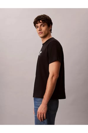 Erkek Normal Kalıp Logo Desenli Yuvarlak Yaka Pamuklu Kısa Kollu Siyah T-Shirt