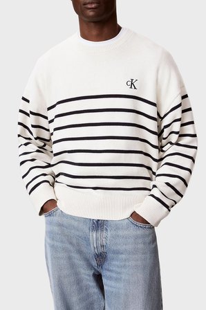 Calvin Klein Pamuk ve Kaşmir Karışımlı Relaxed Fit Logolu Kazak LV04RG305GYAS Erkek KAZAK LV04RG305G YAS KREM