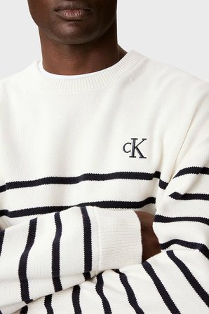 Calvin Klein Pamuk ve Kaşmir Karışımlı Relaxed Fit Logolu Kazak LV04RG305GYAS Erkek KAZAK LV04RG305G YAS KREM