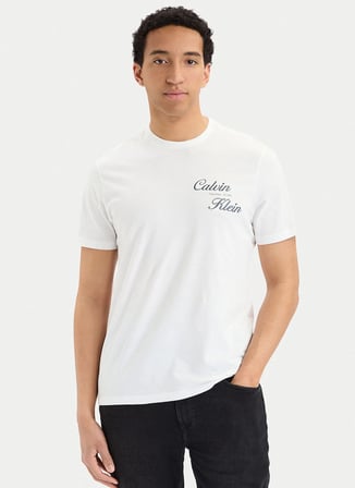 Calvin Klein Jeans Beyaz Erkek Classic Fit Baskılı T-Shirt LV04RG804GYAF SS 30s EU CALVIN KLE
