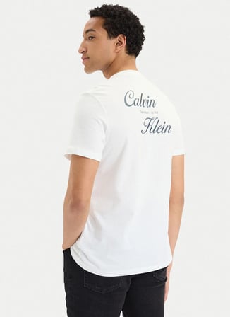 Calvin Klein Jeans Beyaz Erkek Classic Fit Baskılı T-Shirt LV04RG804GYAF SS 30s EU CALVIN KLE