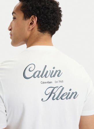 Calvin Klein Jeans Beyaz Erkek Classic Fit Baskılı T-Shirt LV04RG804GYAF SS 30s EU CALVIN KLE