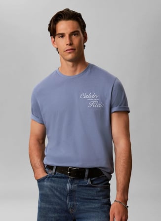 Calvin Klein Jeans Mavi Erkek Classic Fit Baskılı T-Shirt LV04RG804GC4I SS 30s EU CALVIN KLE