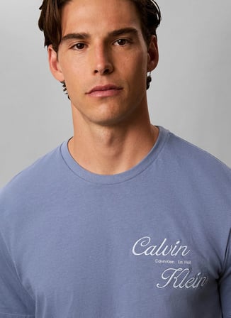 Calvin Klein Jeans Mavi Erkek Classic Fit Baskılı T-Shirt LV04RG804GC4I SS 30s EU CALVIN KLE
