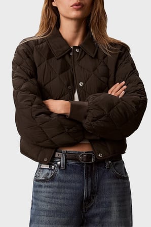 Calvin Klein Kapitoneli Regular Fit Çıtçıt Düğmeli Mont LV047G509GTO2 Bayan MONT LV047G509G TO2 KAHVE