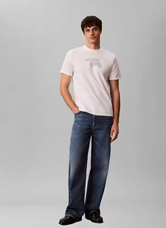 Calvin Klein Jeans Beyaz Erkek Classic Fit Baskılı T-Shirt LV04RG807GYAF SS 30s EU CALVIN KLE