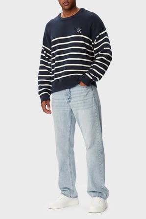 Calvin Klein % 100 Pamuk Çizgili Relaxed Fit Sweat LV04RG305GCEF Erkek SWEAT LV04RG305G CEF LACİVERT