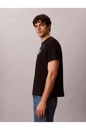 Erkek Normal Kalıp Logo Desenli Yuvarlak Yaka Pamuklu Kısa Kollu Siyah T-Shirt