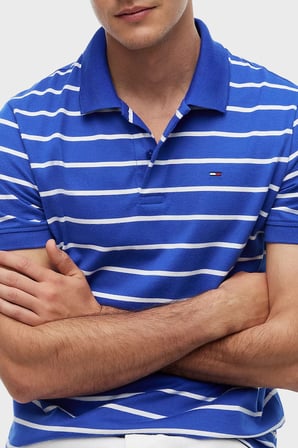 Tommy Jeans Çizgili Pamuklu Regular Fit Düğmeli Polo Yaka T Shirt Erkek POLO YAKA T SHİRT DM0DM22708 C8O MAVİ