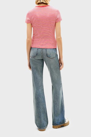 Tommy Jeans Pamuklu Çizgili Slim Fit Bisiklet Yaka T Shirt Bayan T SHİRT DW0DW17383 0EY KIRMIZI-BEYAZ