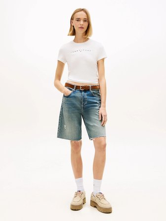 Tommy Hilfiger TJW Dar Kesim Lineer Kadın Beyaz T-shirt DW0DW18398YBL