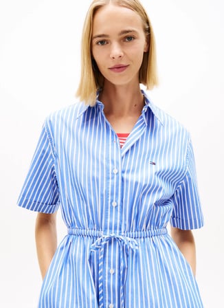 Tommy Jeans Mavi Kadın Gömlek Elbise TJW MINI STRIPE SHIRT DRESS