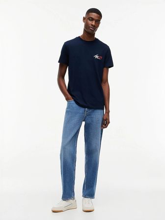 Tommy Hilfiger TJM Dar Kesim Göğüs İmzalı Kısa Kollu Erkek Mavi T-shirt DM0DM22538C1G