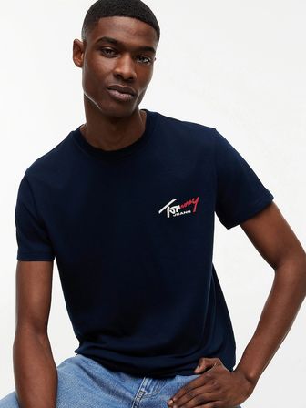 Tommy Hilfiger TJM Dar Kesim Göğüs İmzalı Kısa Kollu Erkek Mavi T-shirt DM0DM22538C1G