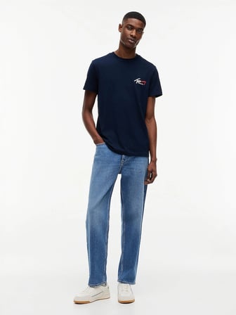 Tommy Hilfiger TJM Dar Kesim Göğüs İmzalı Kısa Kollu Erkek Mavi T-shirt DM0DM22538C1G