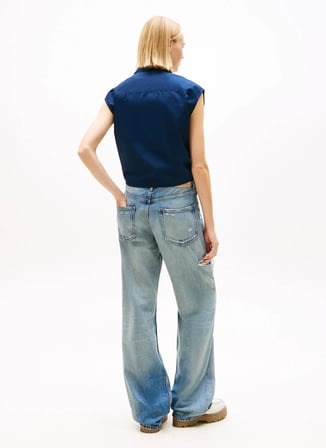 Tommy Jeans Lacivert Kadın Gömlek TJW TIE FRONT POPLIN SHIRT
