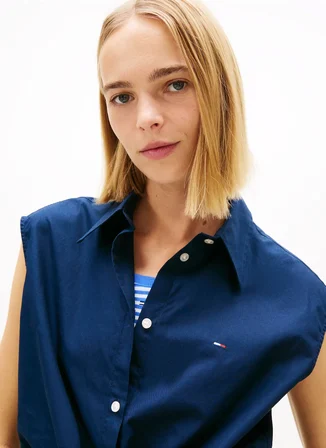 Tommy Jeans Lacivert Kadın Gömlek TJW TIE FRONT POPLIN SHIRT