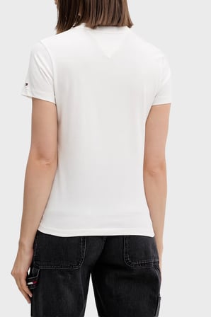 Tommy Jeans Logolu % 100 Pamuk Regular Fit Bisiklet Yaka T Shirt Bayan T SHİRT DW0DW22310 YBL BEYAZ