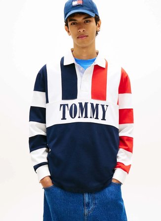 Tommy Jeans Çok Renkli Erkek Relaxed Desenli Polo T-Shirt DM0DM23054C1G Lacivert Polo T-Shirt