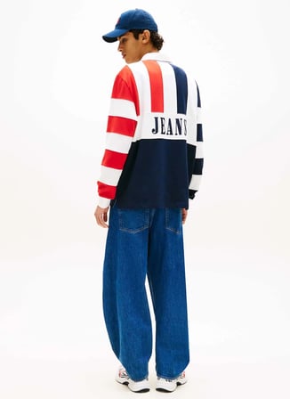 Tommy Jeans Çok Renkli Erkek Relaxed Desenli Polo T-Shirt DM0DM23054C1G Lacivert Polo T-Shirt