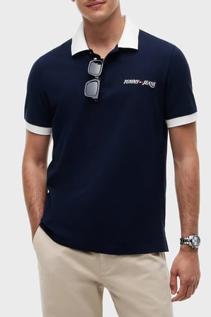 Tommy Jeans Logolu Pamuklu Standart Fit Düğmeli Polo Yaka T Shirt Erkek POLO YAKA T SHİRT DM0DM23036 C1G LACİVERT