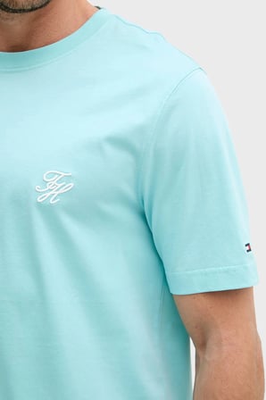 Tommy Hilfiger Logolu Pamuklu Regular Fit Bisiklet Yaka T Shirt Erkek T SHİRT MW0MW43066 CSR AQUA
