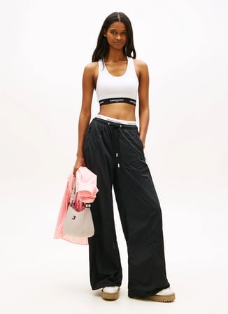 Tommy Jeans Düz Ekru Kadın Sporcu Büstiyer TJW CRP TAPE BRA TOP
