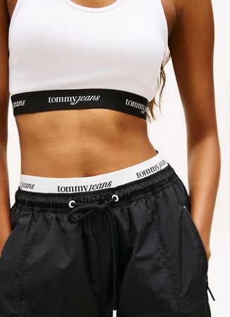 Tommy Jeans Düz Ekru Kadın Sporcu Büstiyer TJW CRP TAPE BRA TOP