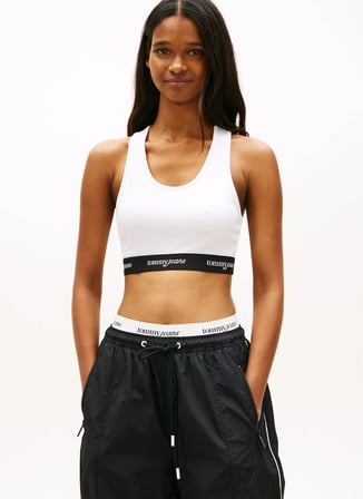 Tommy Jeans Düz Ekru Kadın Sporcu Büstiyer TJW CRP TAPE BRA TOP