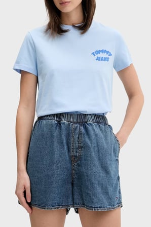 Tommy Jeans Pamuklu Baskılı Regular Fit Bisiklet Yaka T Shirt Bayan T SHİRT DW0DW22310 C1T MAVİ
