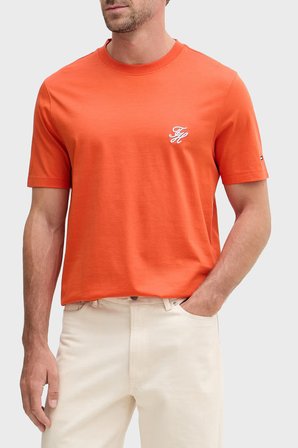 Tommy Hilfiger Logolu Pamuklu Regular Fit Bisiklet Yaka T Shirt Erkek T SHİRT MW0MW43066 SCX ORANGE