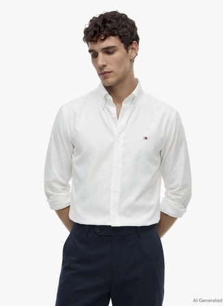 Tommy Hilfiger Beyaz Erkek Gömlek MW0MW42936YBR_CL OXFORD SOLID SHIR