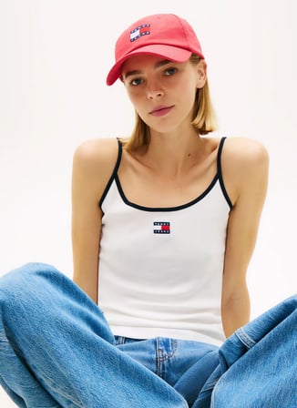 Tommy Jeans Ekru Kadın T-Shirt TJW SLIM BADGE STRAPPY TOP