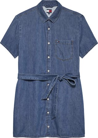 TOMMY HILFIGER Kadın Marka Logolu Günlük Kullanıma Uygun Denim Mavi Elbise DW0DW22787 1A5