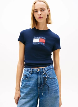 Tommy Jeans Lacivert Kadın T-Shirt TJW SLIM WAVY FLAG TEE EXT