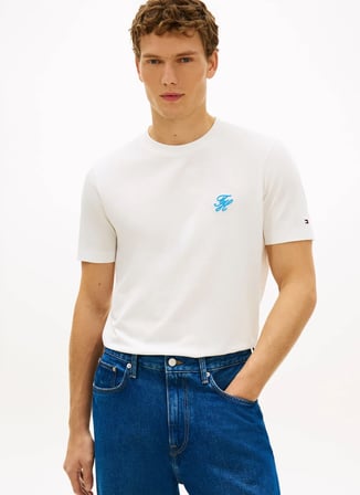 Tommy Hilfiger Beyaz Erkek Nakışlı T-Shirt MW0MW43066YBL_SCRIPT MONOGRAM SWIMS