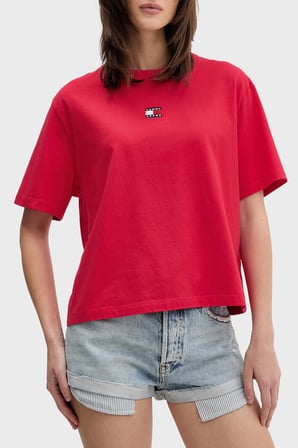 Tommy Jeans Logolu Pamuklu Boxy Fit Bisiklet Yaka T Shirt Bayan T SHİRT DW0DW22202 XK3 KIRMIZI