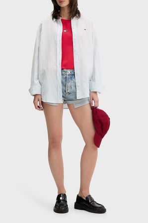Tommy Jeans Logolu Pamuklu Boxy Fit Bisiklet Yaka T Shirt Bayan T SHİRT DW0DW22202 XK3 KIRMIZI