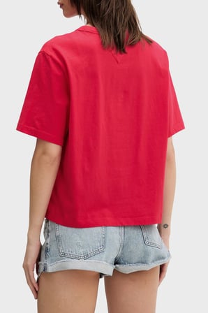 Tommy Jeans Logolu Pamuklu Boxy Fit Bisiklet Yaka T Shirt Bayan T SHİRT DW0DW22202 XK3 KIRMIZI