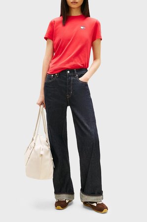 Tommy Jeans Pamuklu Sırt Baskılı Regular Fit Bisiklet Yaka T Shirt Bayan T SHİRT DW0DW22274 XK3 KIRMIZI