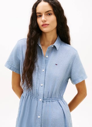 Tommy Jeans Mavi Kadın Gömlek Elbise TJW MAXI LINEN BLEND SHIRT DRESS