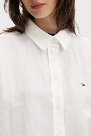 Tommy Jeans Logolu Keten ve Pamuk Karışımlı Uzun Kollu Gömlek Bayan GÖMLEK DW0DW22209 YBL BEYAZ