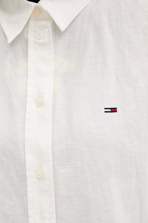 Tommy Jeans Logolu Keten ve Pamuk Karışımlı Uzun Kollu Gömlek Bayan GÖMLEK DW0DW22209 YBL BEYAZ