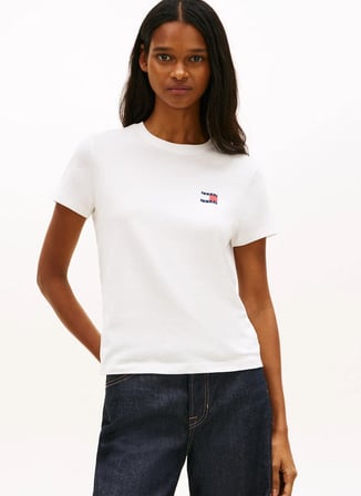 Tommy Jeans Ekru Kadın  T-Shirt TJW REG WAVY FLAG SS TEE EXT