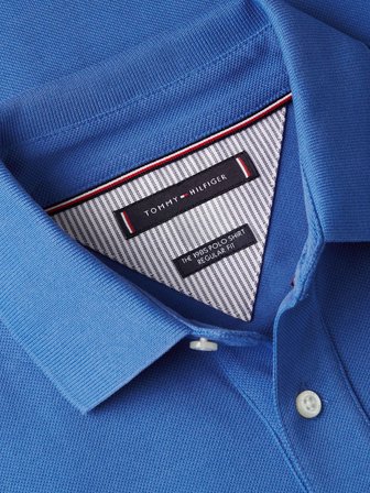 TOMMY HILFIGER Erkek Marka Logolu Organik Pamuklu Polo Yakalı Kısa  Kollu Günlük Kullanıma Uygun Şık Görünümlü Galaktik Mavi Polo Yaka T-Shirt MW0MW17770 C4U